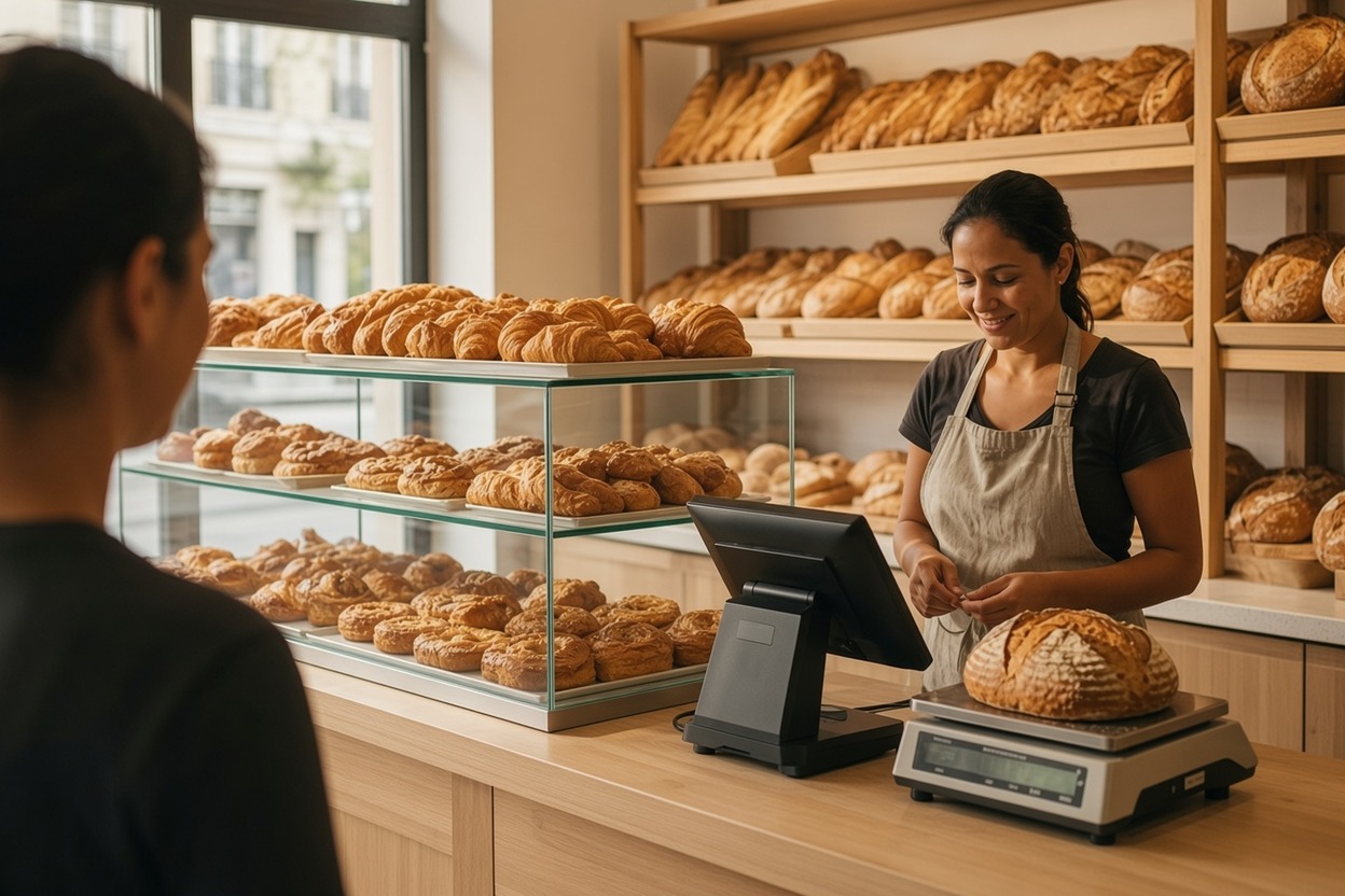 Caisse et balance dans une boulangerie à La Réunion