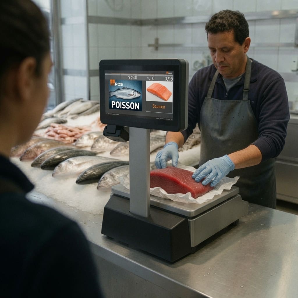 Balance dans une poissonnerie à La Réunion