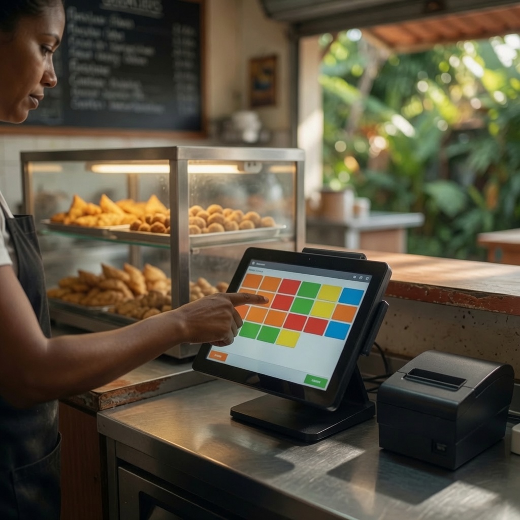 Caisse tactile dans un snack-restaurant à La Réunion